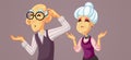 Puzzled Senior Couple Shrugging Feeling Disoriented Vector Cartoon Royalty Free Stock Photo