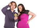 Confused Parents with Condom Royalty Free Stock Photo