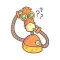 Confused And Puzzled Orange Robot Cartoon Outlined Illustration With Cute Android And His Emotions