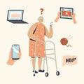 Confused Senior Woman Holding Smartphone Trying to Figure Out with New Technologies. Old Female Character Learn Mobile