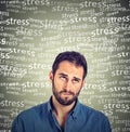 Confused skeptical young man thinking looking up under stress pressure Royalty Free Stock Photo