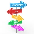 Confused by too many choices concept 3d sign boards Royalty Free Stock Photo