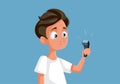 Teen Boy Holding an Electric Razor Vector Illustration