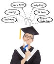 Confusing graduation man thinking about career plan Royalty Free Stock Photo