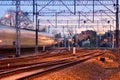 Trains in motion on long exposure at night