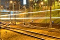 Trains in motion on long exposure at night Royalty Free Stock Photo