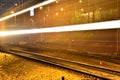 Trains in motion on long exposure at night