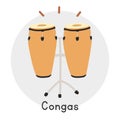Congas clipart cartoon style. Wooden conga Cuban percussion musical instrument flat vector illustration. Congas vector design