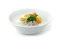 Congee Rice Porridge Served   Salt Egg,Pork soft Ball Royalty Free Stock Photo