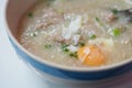 Congee Rice Porridge with Soft-boiled eggs. Royalty Free Stock Photo