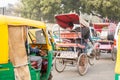 Congested morning traffic on a street in India