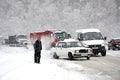 Congestion on the road in the snow Royalty Free Stock Photo