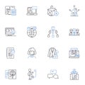 Conglomerate line icons collection. Diverse, Multinational, Synergy, Industry, Alliance, Mergers, Acquisitions vector