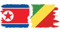 Congo-Brazzaville and North Korea grunge flags connection vector