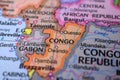 Congo Gabon Travel Concept Country Name On The Political World Map Very Macro Close-Up View