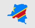 Democratic Republic of the Congo Map Flag. Map of DRC with the Congolese country banner. Vector Illustration