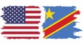 Congo - Kinshasa and USA grunge flags connection vector