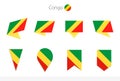 Congo national flag collection, eight versions of Congo vector flags