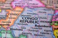 Congo Republic Travel Concept Country Name On The Political World Map Very Macro Close-Up View