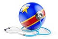 Congolese Democratic Republic flag with stethoscope. Health care in Democratic Republic of the Congo concept, 3D rendering