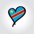 Congolese flag heart-shaped hand drawn logo. Vector illustration.