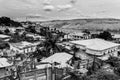 The Congolese town Matadi at the Congo river in black and white Royalty Free Stock Photo