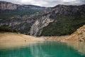 Congost de Mont Rebei, mountain gorge with azure river and canoe, kayaking in Aragon, Catalonia, Spain Royalty Free Stock Photo