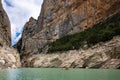 Congost de Mont Rebei, mountain gorge with azure river and canoe, kayaking in Aragon, Catalonia, Spain Royalty Free Stock Photo