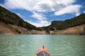 Congost de Mont Rebei, mountain gorge with azure river and canoe, kayaking in Aragon, Catalonia, Spain Royalty Free Stock Photo