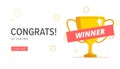 Congrats banner. Gold winners trophy cup Royalty Free Stock Photo