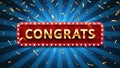 Congrats banner. Winner congratulations, gold confetti and golden congratulation sign in frame vector illustration