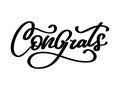 Congrats. Beautiful greeting card poster with calligraphy black text Word gold fireworks star. Hand drawn design