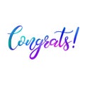 Congrats! brush calligraphy hand lettering in blue, turquoise and purple colors