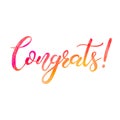 Congrats! brush calligraphy hand lettering in pink, orange and purple on a white background