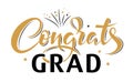 Congrats Grad. Greeting lettering sign with fireworks and stars. Congratulating vector banner for graduation party, congratulation Royalty Free Stock Photo