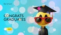 Congrats Graduates, cartoon character with a graduation cap and glasses