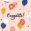 Congrats! Greeting card template with air baloons