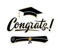 Congrats! greeting sign for graduation party. Class of 2020. Academic cap and diploma