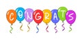 Congrats lettering with colorful balloons. Cartoon. Vector illustration
