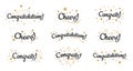 Congrats lettering. Congratulation text labels, cheers sign decorated with golden burst and stars and congratulations Royalty Free Stock Photo