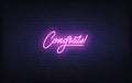 Congrats neon sign. Glowing neon lettering Congrats template