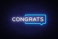 Congrats Neon Text Vector. Congrats neon sign, design template, modern trend design, night neon signboard, night bright