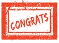 CONGRATS on orange square frame rubber stamp with grunge texture