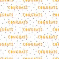 Congrats seamless vector pattern. Congratulations repeating background. Pink and yellow papercut style lettering with