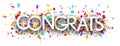 Congrats sign on colorful cut ribbon confetti background