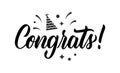 Congrats. Trendy calligraphy inscription in black ink with decorative elements. Vector