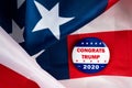 congrats trump text on american election vote button on united states national flag.