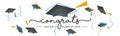 Congrats you did it Class of 2022 handwritten typography lettering line design black caps trendy blue orange color white isolated
