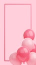 Congratulation banner with balloons and frame on pink background - 3d render social media story.
