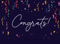 Congratulation banner with confetti on dark background